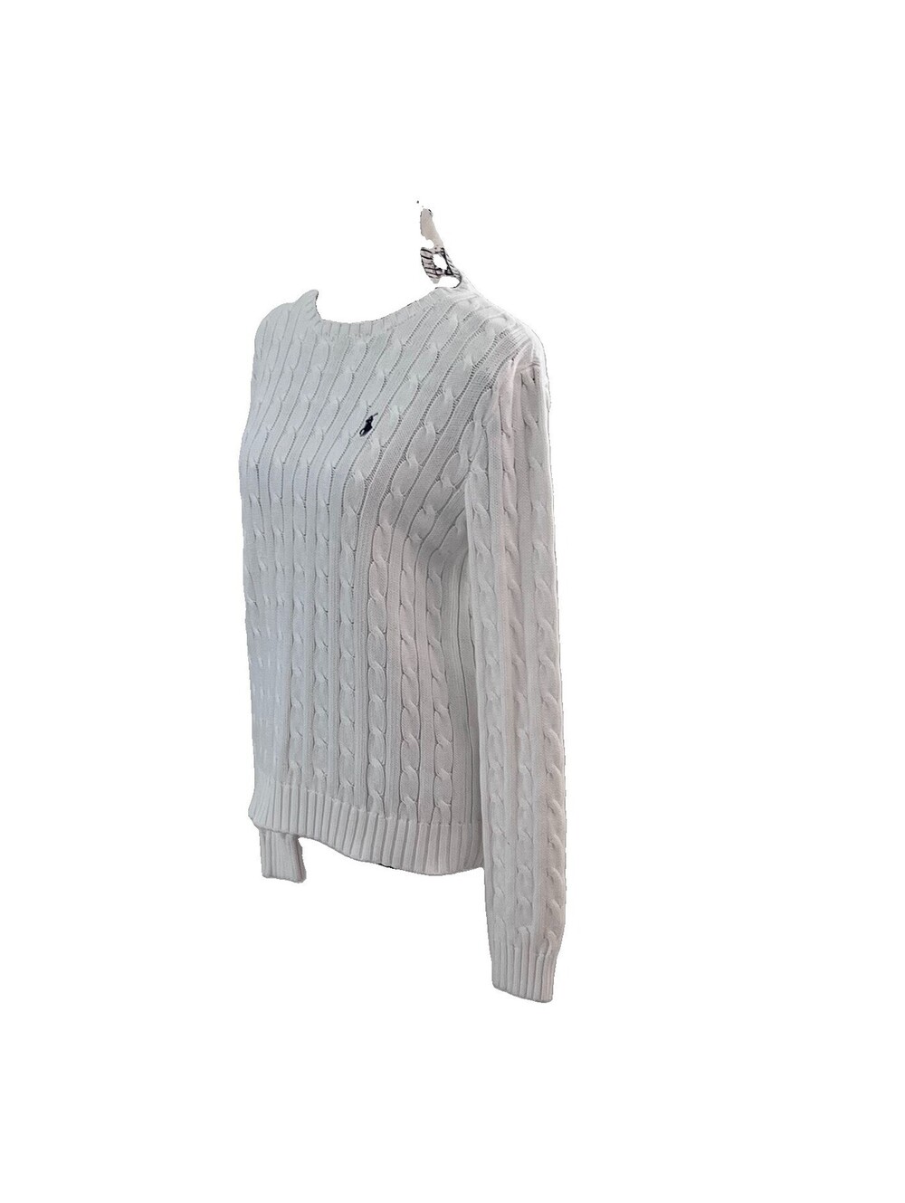 VTG Ralph Lauren Womens Cotton Cable Knit Crew Neck Sweater RLL Logo White L - Picture 3 of 10